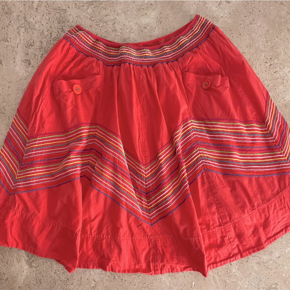 LITHE Anthropologie Embroidered Stitch Skirt w/ Front Pockets